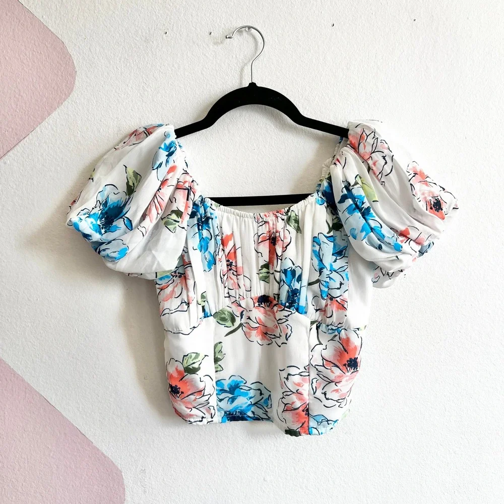 Abercrombie & Fitch White Puff Sleeve Top Milkmaid Boho‎ Renaissance XS